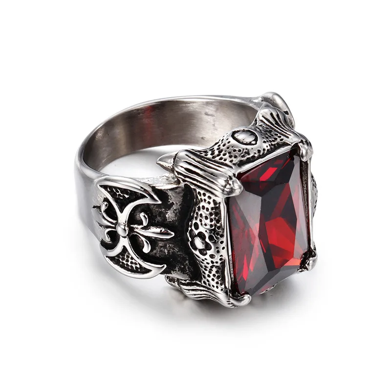 Fashion Dragon Carving Stainless Steel Square Large Rings Crystal Vintage Punk Mens Hip Hop Rings