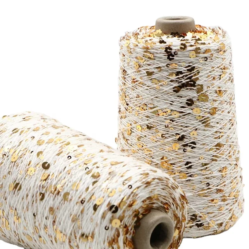 Flower Sequins Thread NM 2.5 45% Cotton 55% Polyester PET 3MM + 6MM Fancy Sequin For Hand Made Crochet Products