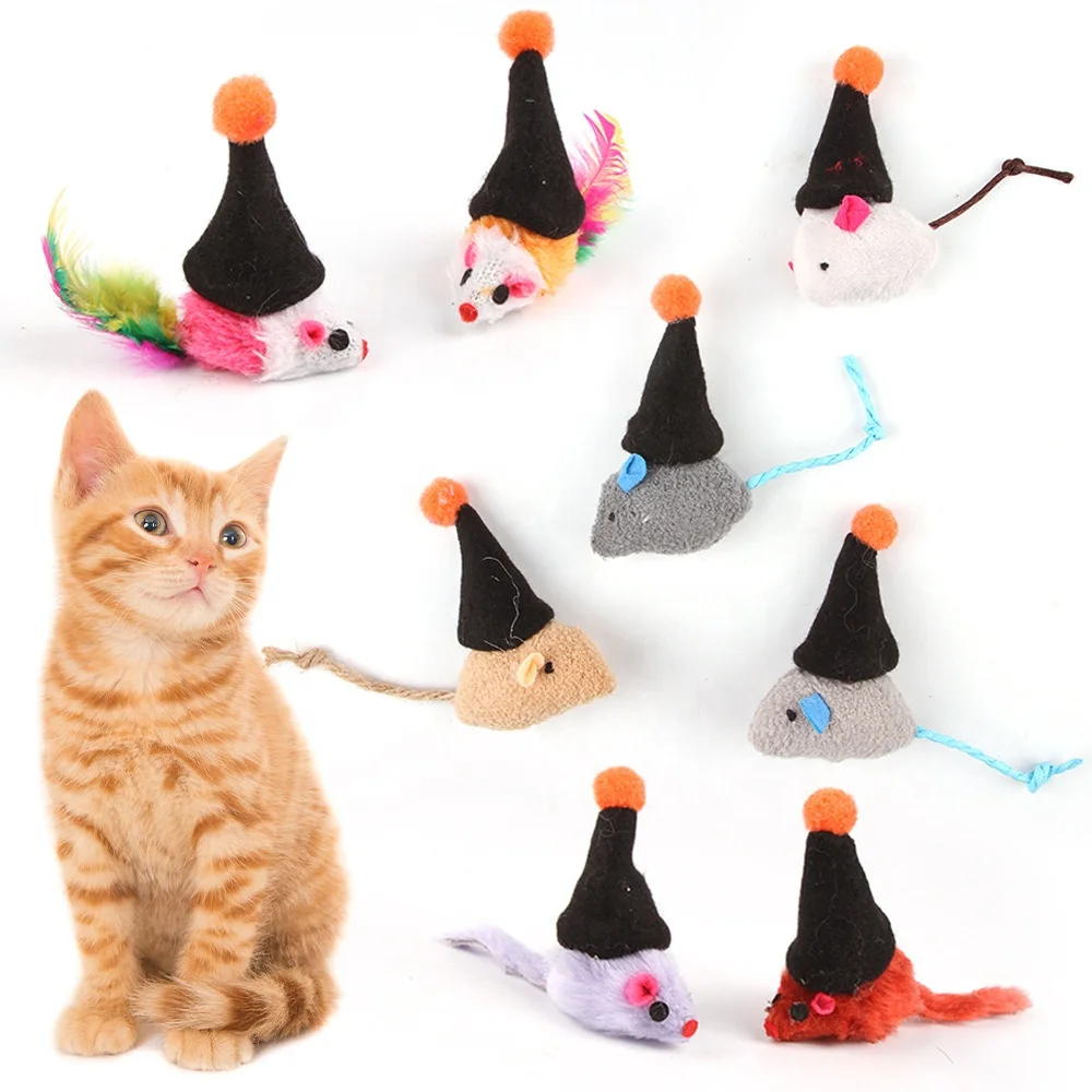 RTS Factory price Interactive Cat Toys small Mouse Hunt Cat Toy Colorful feather Mice Pet Dog or Cat Chew Toys