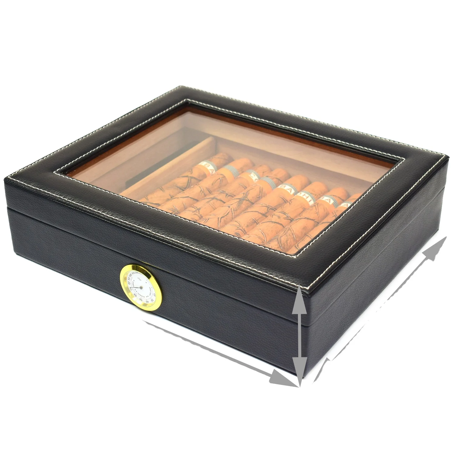 Cigar Humidor Handmade Cedar Cigar Storage Box Covered with Black Leather Holder Case