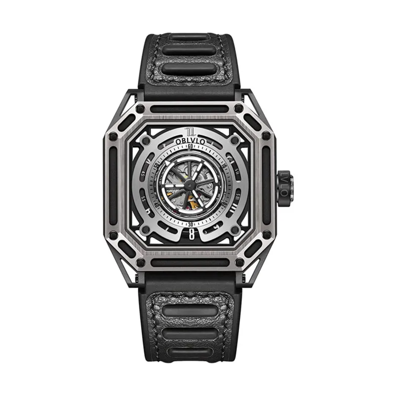 High End Black Skeleton Tourbillion Stainless Steel Wrist Luxury Mens Fully Automatic Movement Mechanical Watches