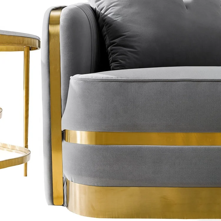 
Modern Furnitures Living Room Gold Stainless Steel Legs Luxury Italian Sofas 