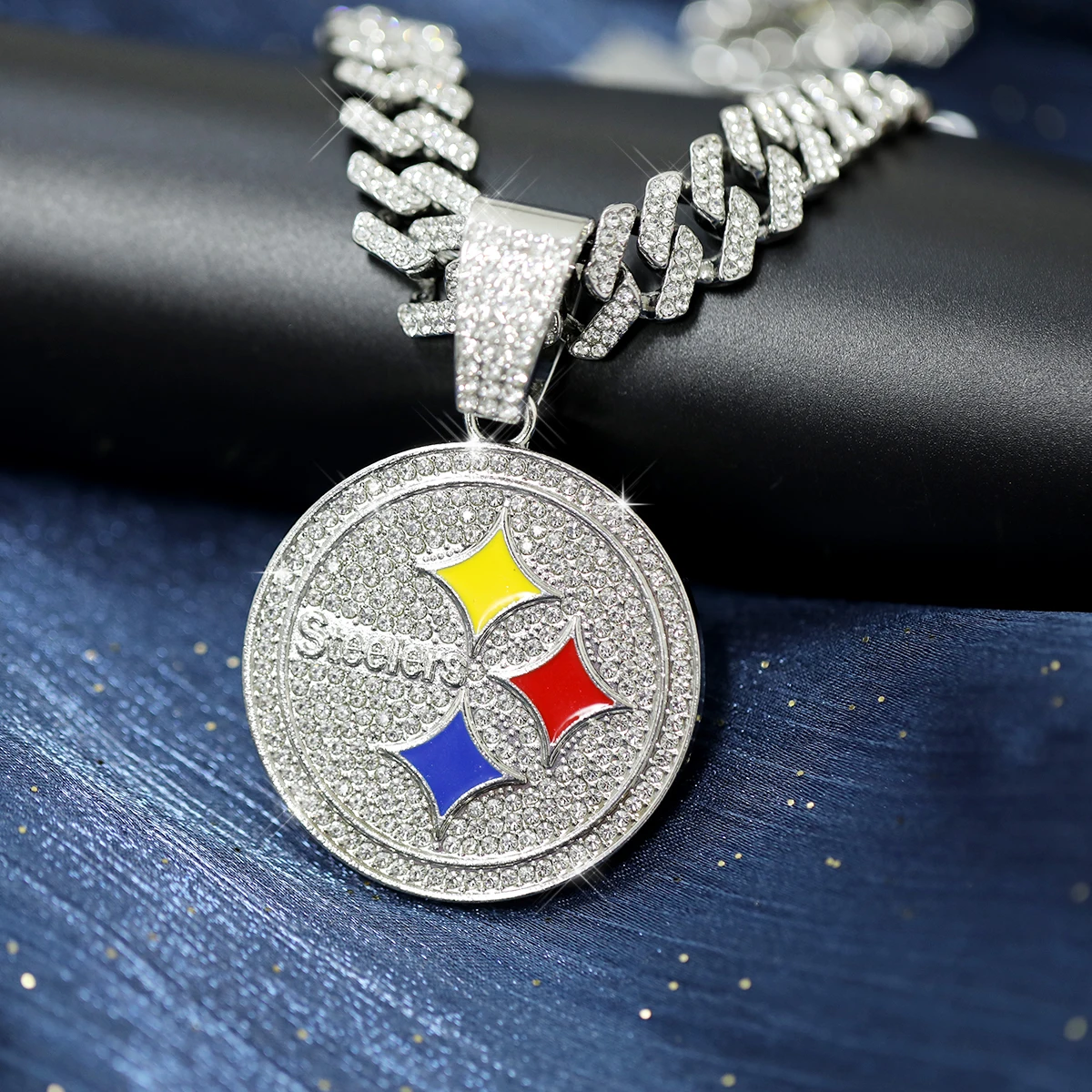 Iced Out Chain for Men ball sports Pendant Necklace Hip Hop rhinestone Boys Jewelry 15mm Cuban Link Chain for Men Gifts