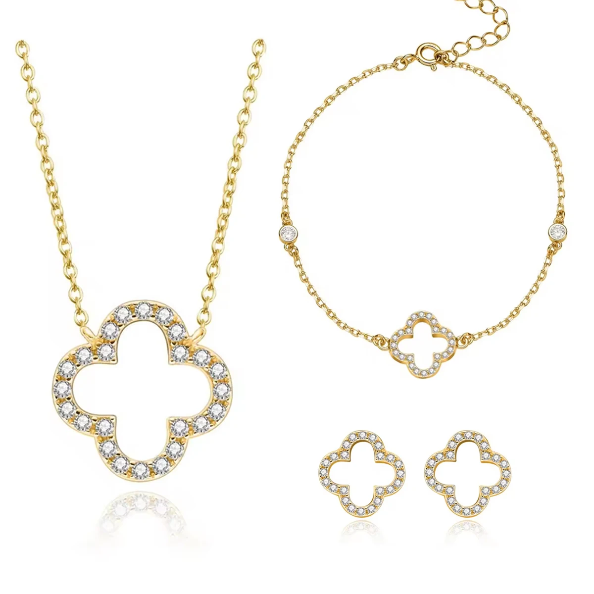 Vana  Four Leaf Clover Bracelet Clover Earrings Necklace 14K Gold Plated 925 Sterling Silver Fine Jewelry Jewelry Sets