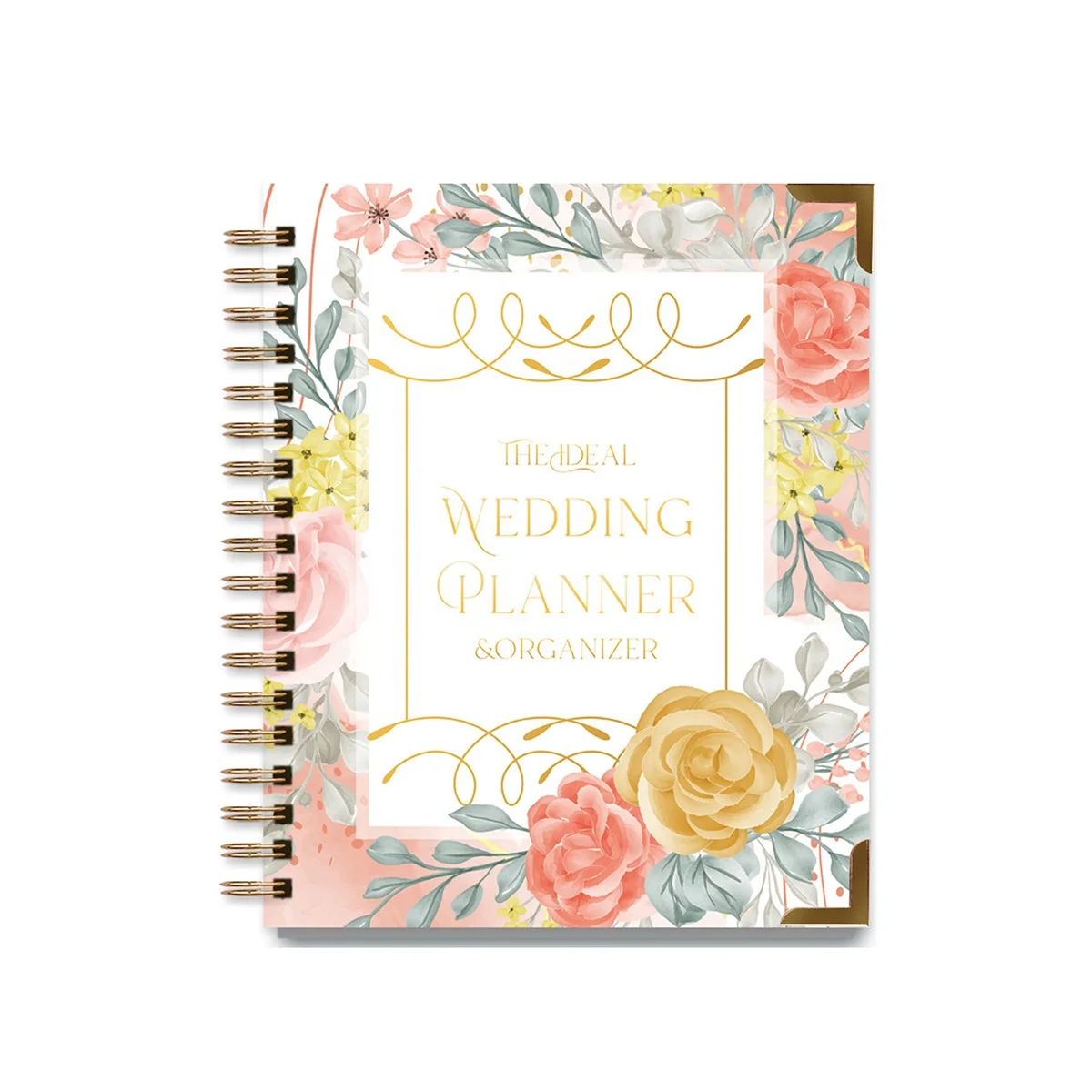 Custom A4 Rose Gold Spiral Bound Wedding Organiser Planner With Gold Protecting Corner And Tabs
