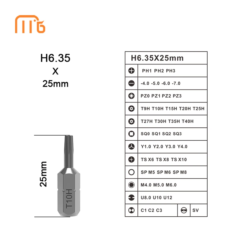 Бит отвертки H6.35 * 25 мм фосфатная пепла звездообразная отвертка T9H T10H T15H T20H T25H T27H T30H T35H