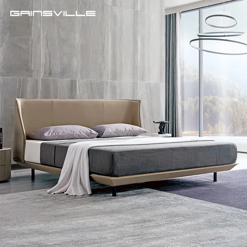 Italian Design Villa With Sensor Atmosphere LED Light Modern Bedroom Furniture Set  Apartment Up-holstered Beds