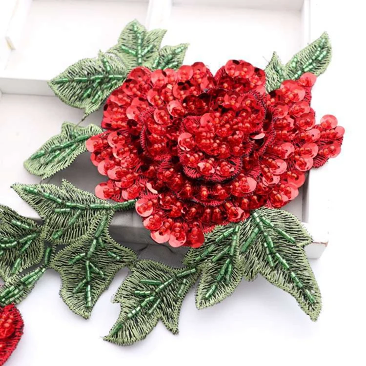 ZSY beaded sequin lace embroidery applique embroidered patch fabric clothing 3D flower for patches