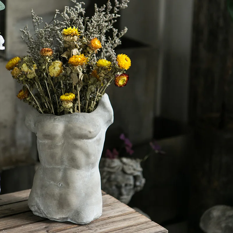 
European-style Portrait Statue Flower Vase Creative Outdoor Garden Decoration Bust Figure Sculpture Cement Plant Pot For Sale 