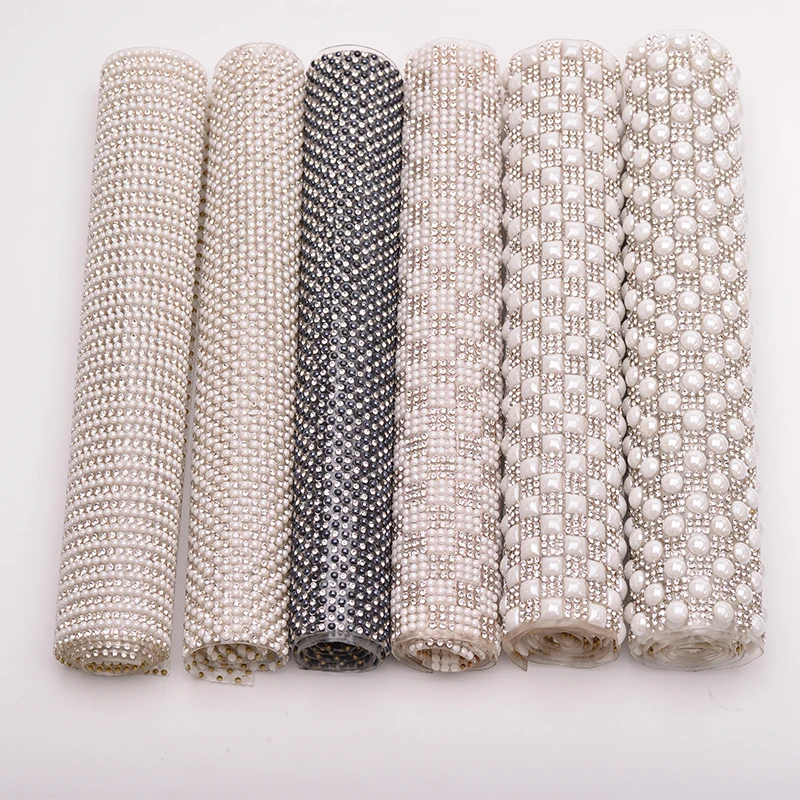 Hotfix Clear White Pearl Rhinestones Trim Mesh Glass Crystal Fabric Applique Strass Ribbon Band for Dress DIY Crafts
