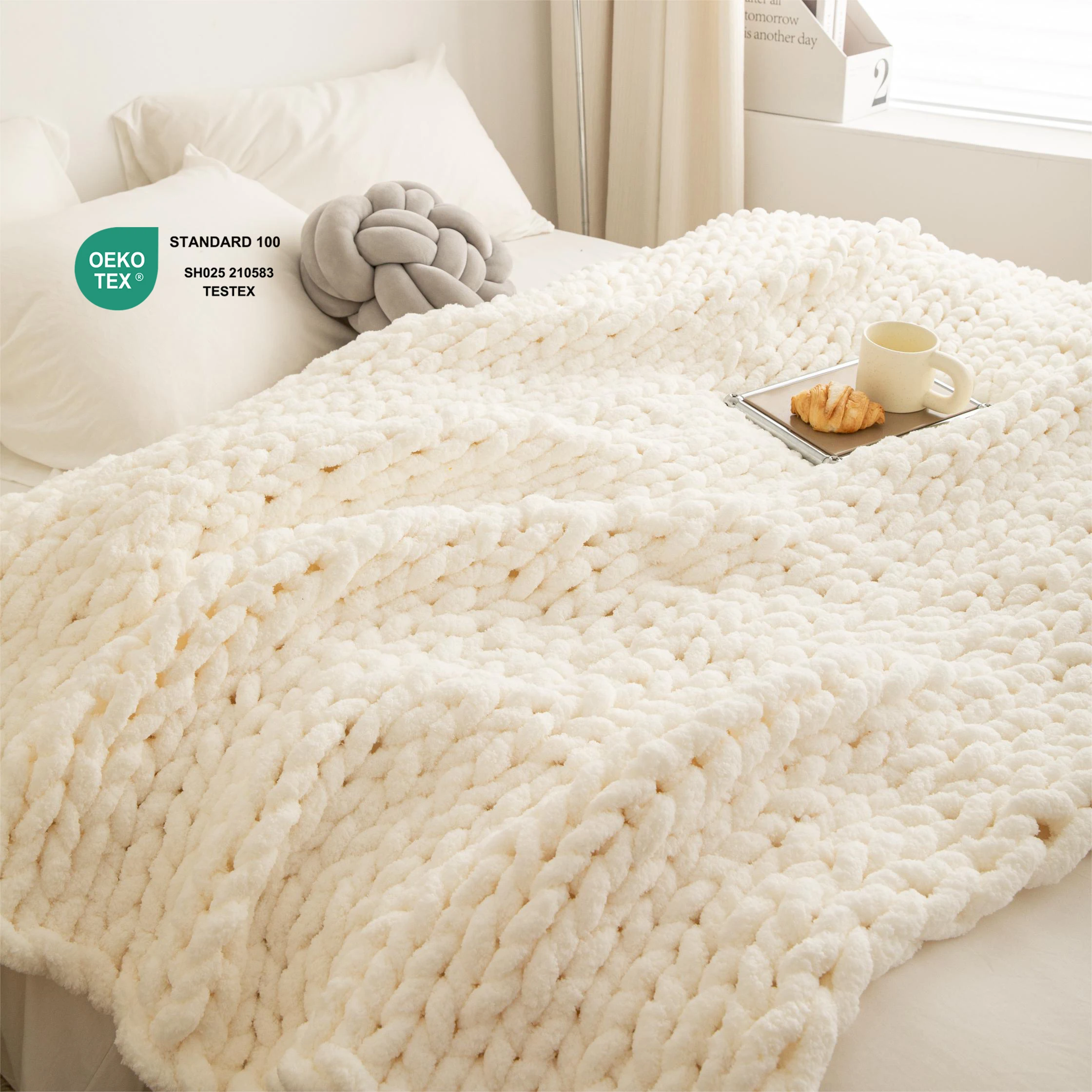 Factory custom High quality crochet throw blanket soft 100 cotton knitted luxury blanket