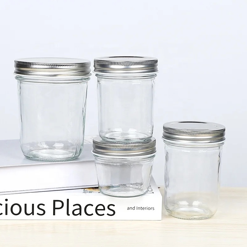 Round Straight Glass Jam/honey Jars Glass Storage Container With Metal Lid