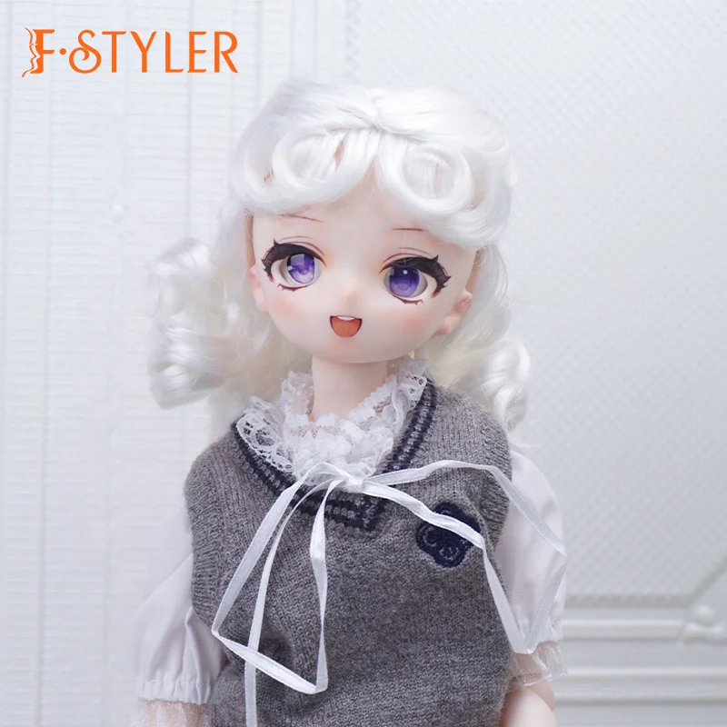 FSTYLER Synthetic Mohair Half Up Half Down Curls Mini 18 Inch Custom Wholesale Bulk Sale Doll Accessories for BJD Doll Hair Wig