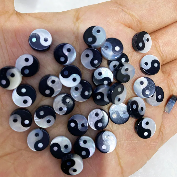 
SP4105 Hot fashion MOP shell Yin Yang coin beads,mother of pearl Yin Yang round beads 