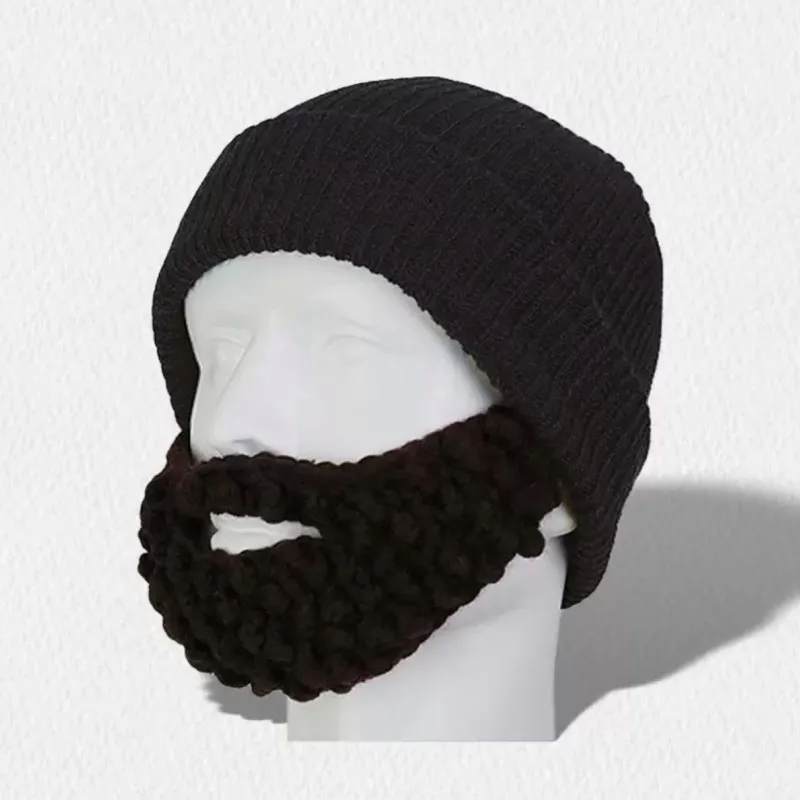 Wig Beard Hats Cosplay Roman Knight Handmade Knitted Helmet Winter Sports Warmer Cap Ski Funny Mask Beanie