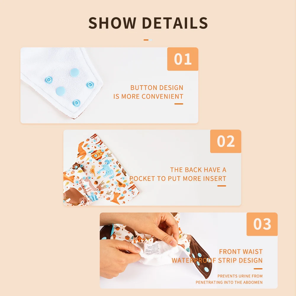 Happy Flute Baby Reusable Diaper Washable Baby Nappies ai2 Ecological Diaper Cloth Diaper For 3-15Kg Baby