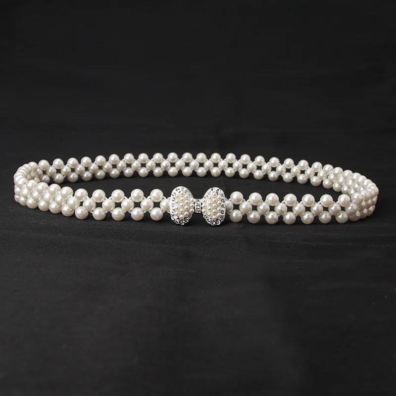 fancy Women chain belts Girls Pearl Butterfly Elastic Beaded Chain Pearl Belt