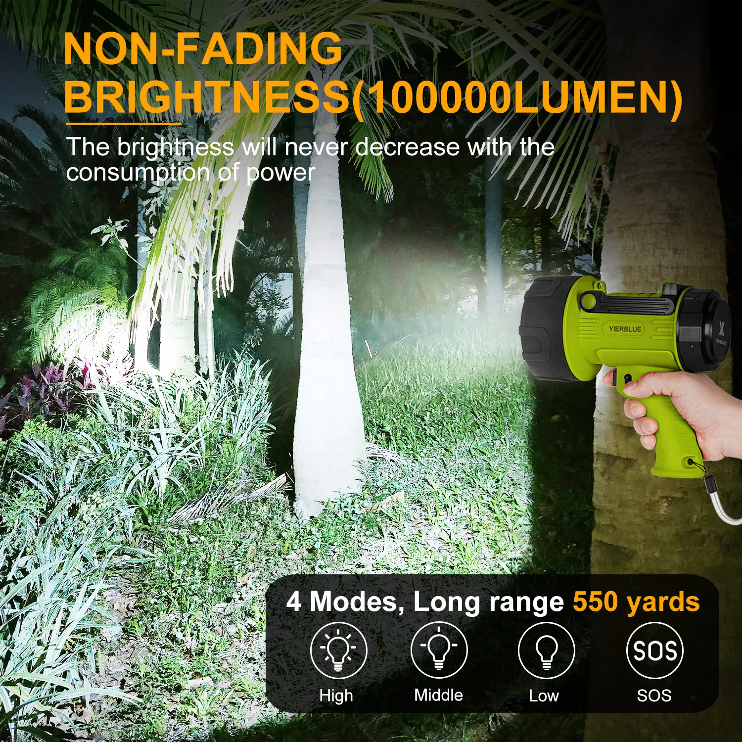 Super Bright High power Rechargeable Long Range wide view spotlight waterproof USB C Flashlight