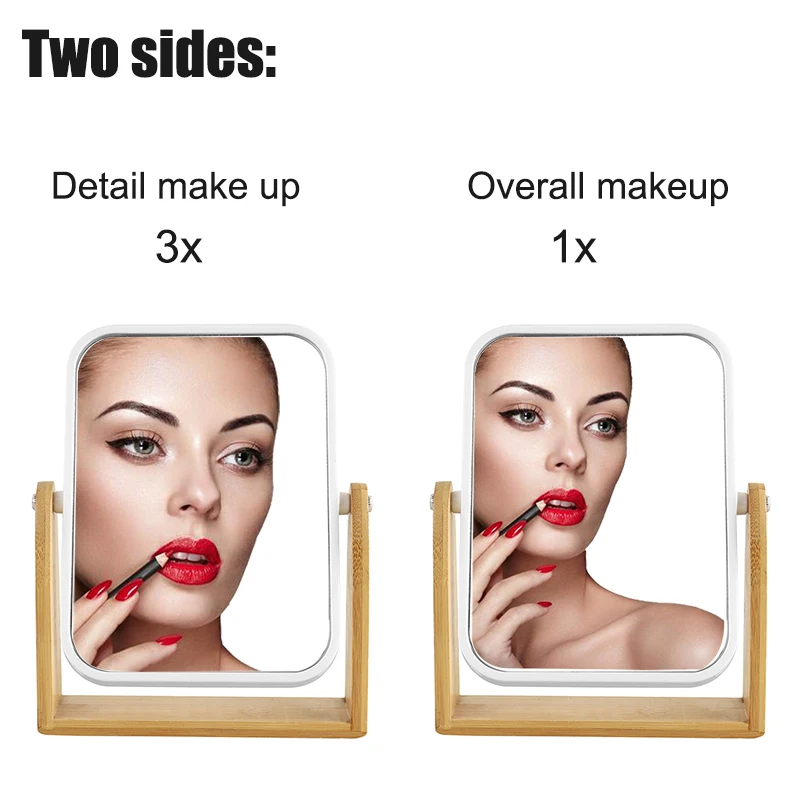 Vanity Makeup Mirror with Natural Bamboo Stand 8 Inch 1X/3X Magnification Double Sided Magnifying Mirror Bathroom Make Up Mirror