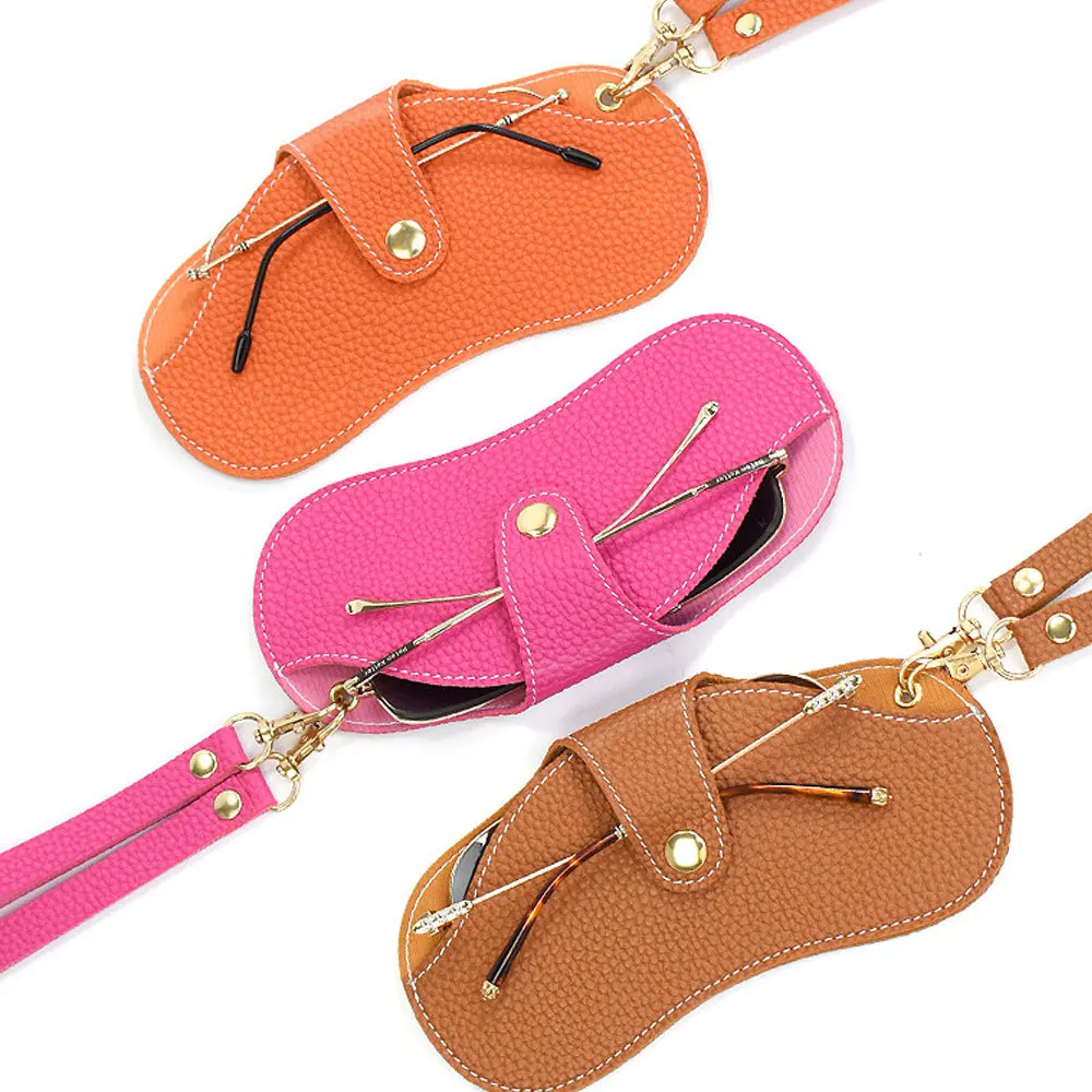 Hanging Leather Eyeglass Case Bag Travel Sunglasses Case Eyeglasses Bag Frames Glasses Holder With Lanyard