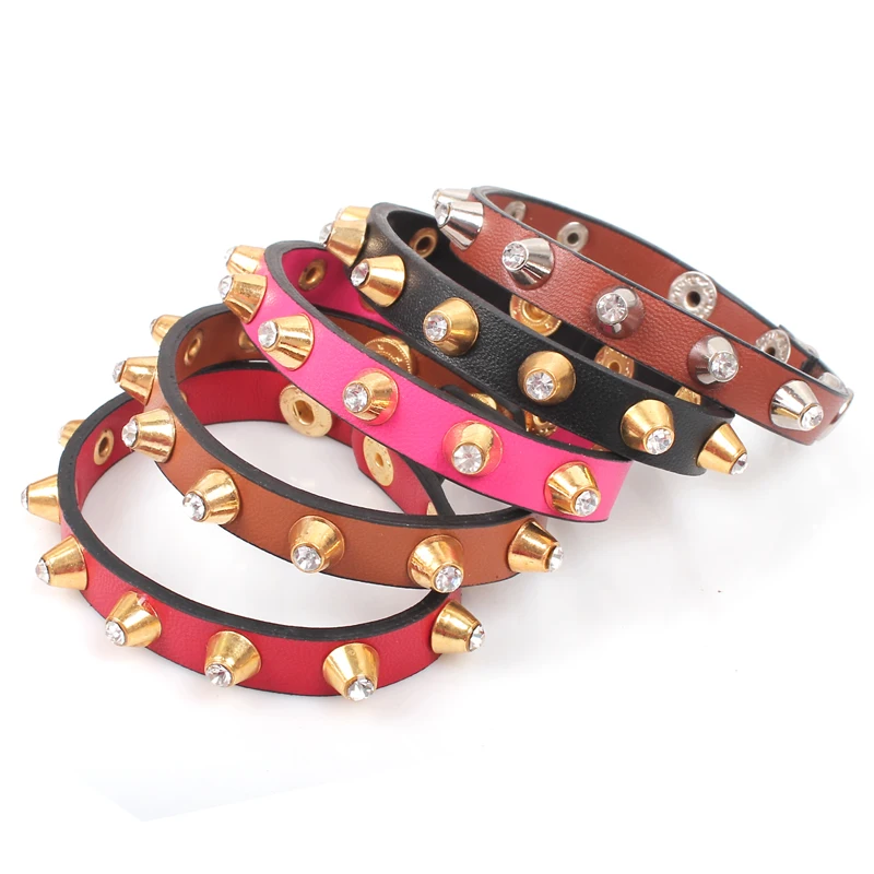 fashion vintage PU leather women bracelet women custom wholesale plastic diamond inlay rivet bracelets personalized bracelet