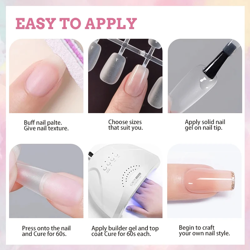 Nude Natural French Nail Short Length Designed False Nails Press On White Silver Glitter Tips Wear Comfortable