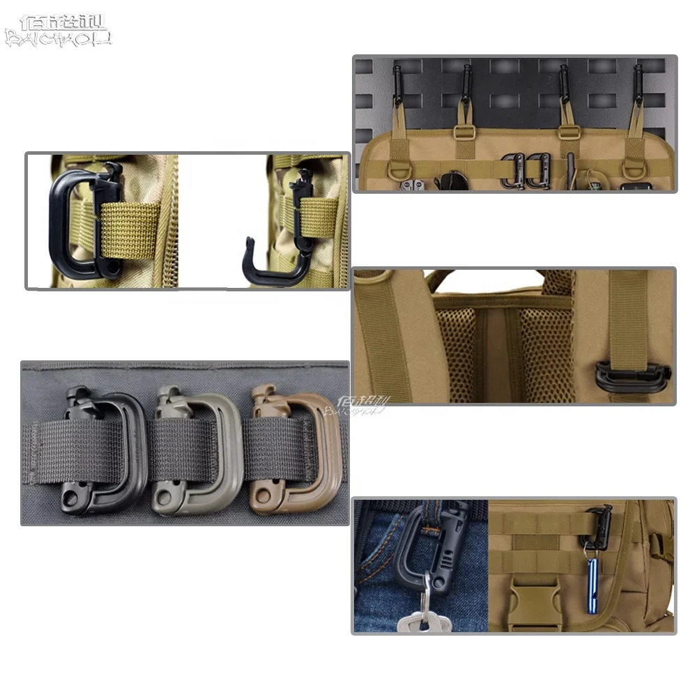 OEM/ODM 6#D shaped plastic steel 55mm snap Tactical Quick link spring camping hiking bag clip full black key chain carabiner