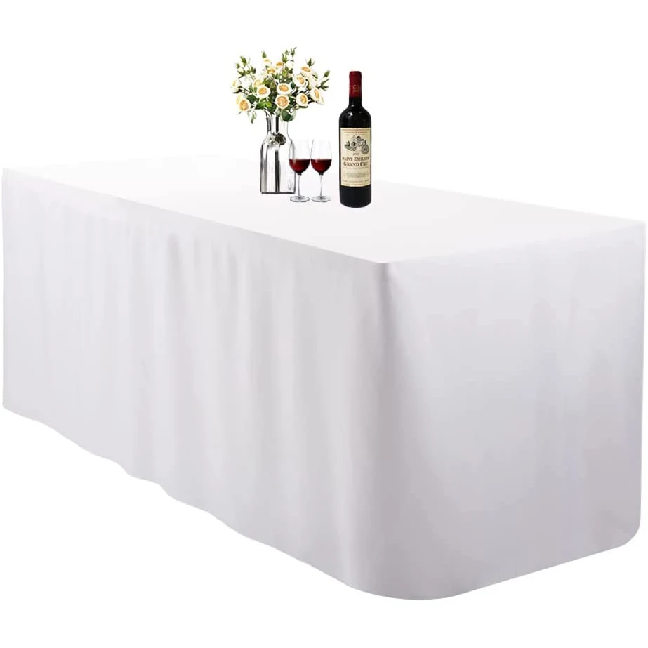 Black Fitted Rectangle Table Cloth for 6 Foot Table in Washable Polyester Buffet 6FT Fitted Tablecloth