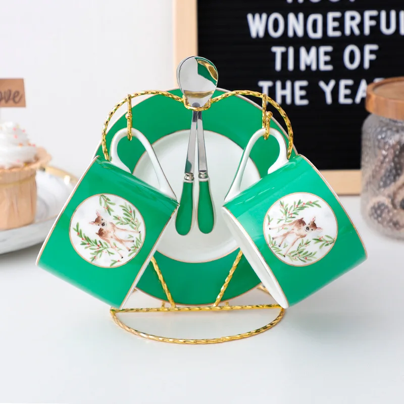 New Chinese Style CreativeTableware Luxury Palace Enamel Gift Box Green Personalized Coffee Cup Ceramic Cup For Daily Life Home