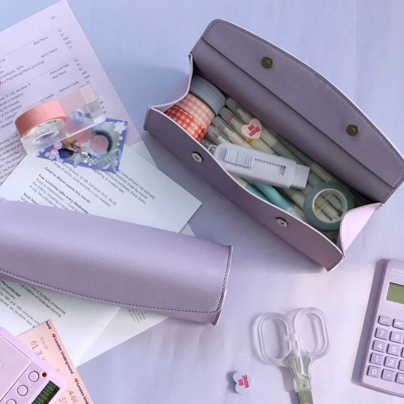 Triangle Custom Vegan Leather Pen Pouch Pencil Case For Girls School Leather Men Pen Pouch Magnetic Buckle Pencil Bag