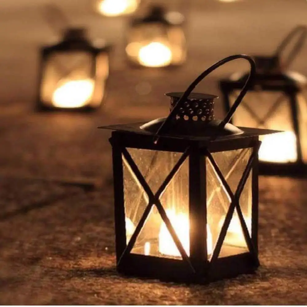 Vintage Black Metal Mini Decorative Candle Lanterns Tealight Candle Holder & Led Tea Light Candleholder Decoration for Birthday