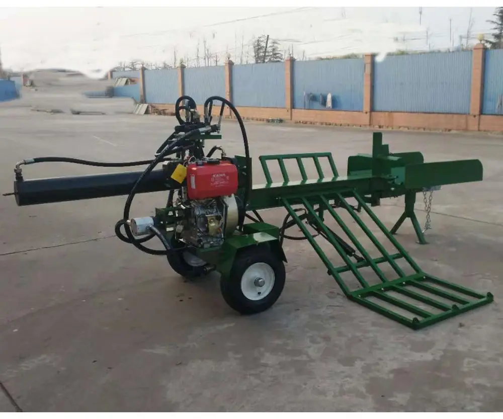 15hp gasoline hydraulic log splitter 50 ton splitting force, electric start EPA approved with hydraulic log lifter and log deck
