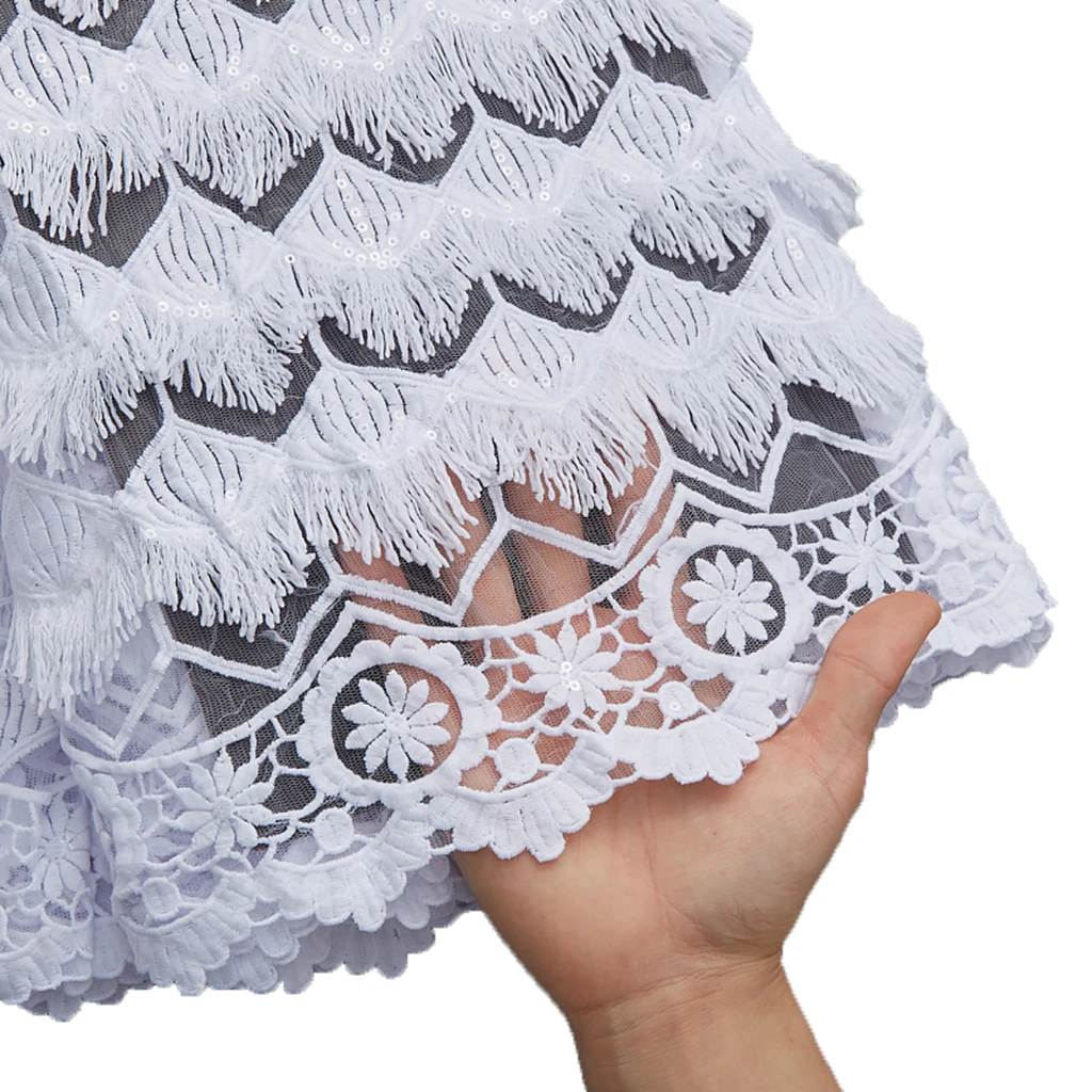 African Lace Fabric For Dress Embroidery 3D Flower French Tulle Lace Fabric Sequins Tassels Milk Silk For Wedding Sewing 2798