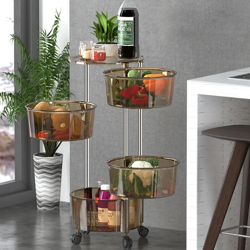 360 Degree Acrylic Rotating Storage Rack Storage Shelf Fruit Vegetable Rack Kitchen Basket Plastic Kitchen Storage Cart