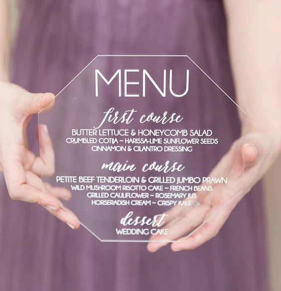 Custom Acrylic Restaurant Menu Menu Card Wedding With Uv Printing And Engraving Logo