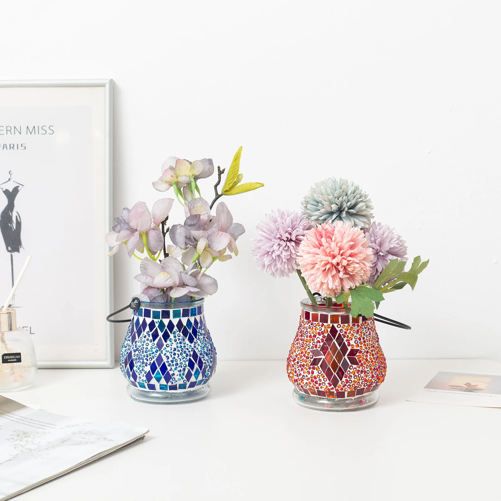 Marrakech Hot sale Vases for Flowers Handmade Decorative Mosaic Glitter Vase Sparkled Glass