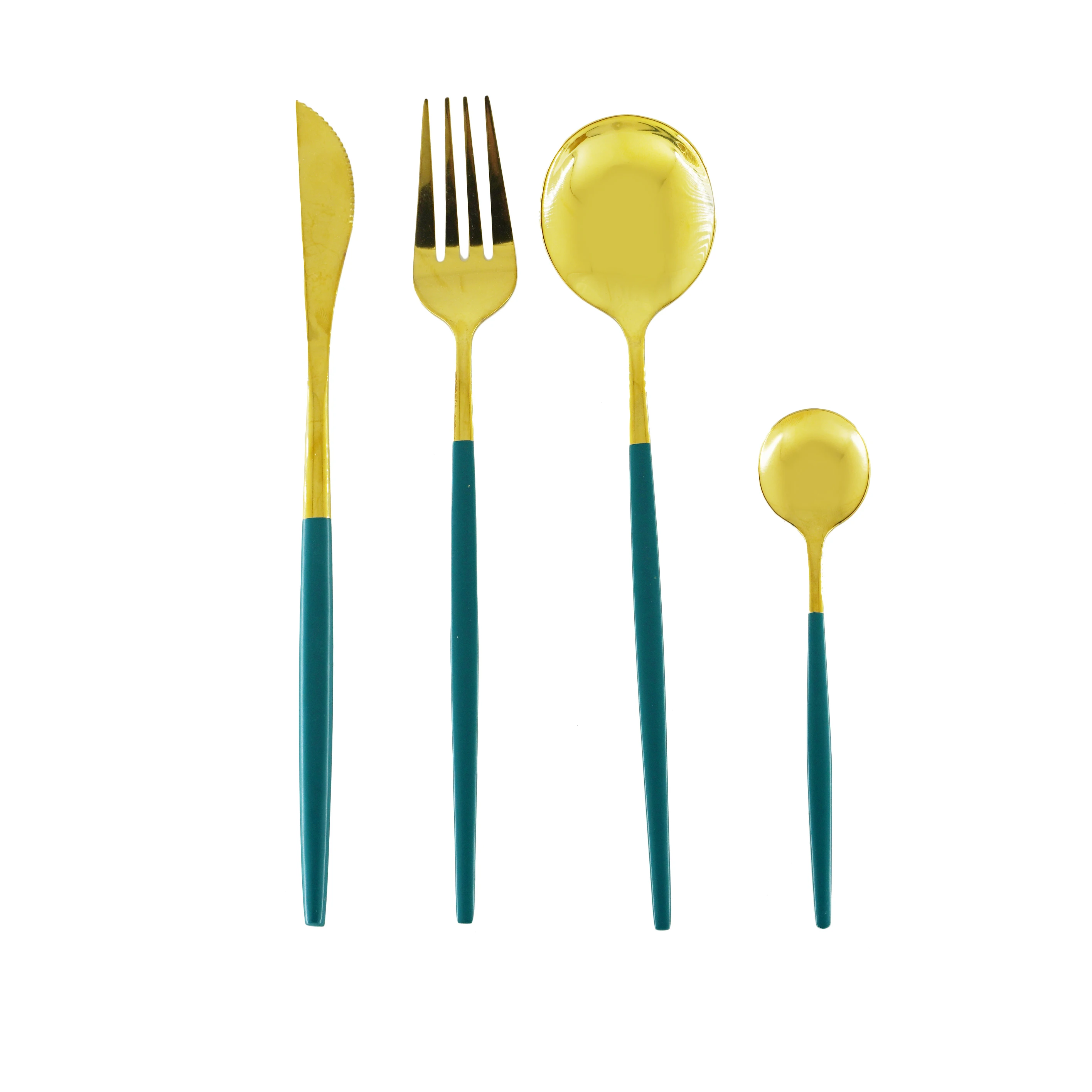 
Best-Selling flatware 4 pcs fork knife spoons gift luxury gold cutlery set royal with long handle 
