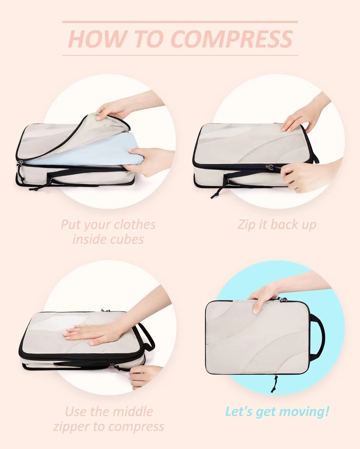 Compression Packing Cubes Bag for Travel 6 Set Travel Packing Cubes Lightweight Packing Organizers