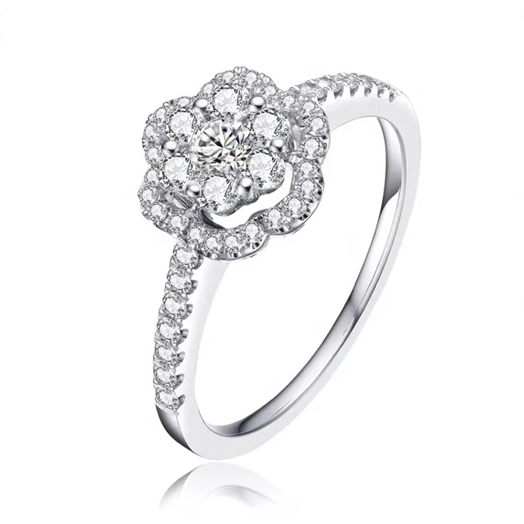 Custom Fine Jewelry 18k Gold Flower Moissanite Engagement Ring