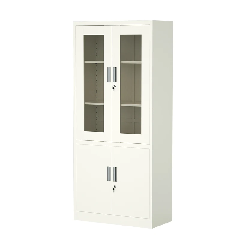 Office Cupboard Metal File Cabinet 4 Door Filling Cabinet Steel Storage Cabinet with glass and steel doors