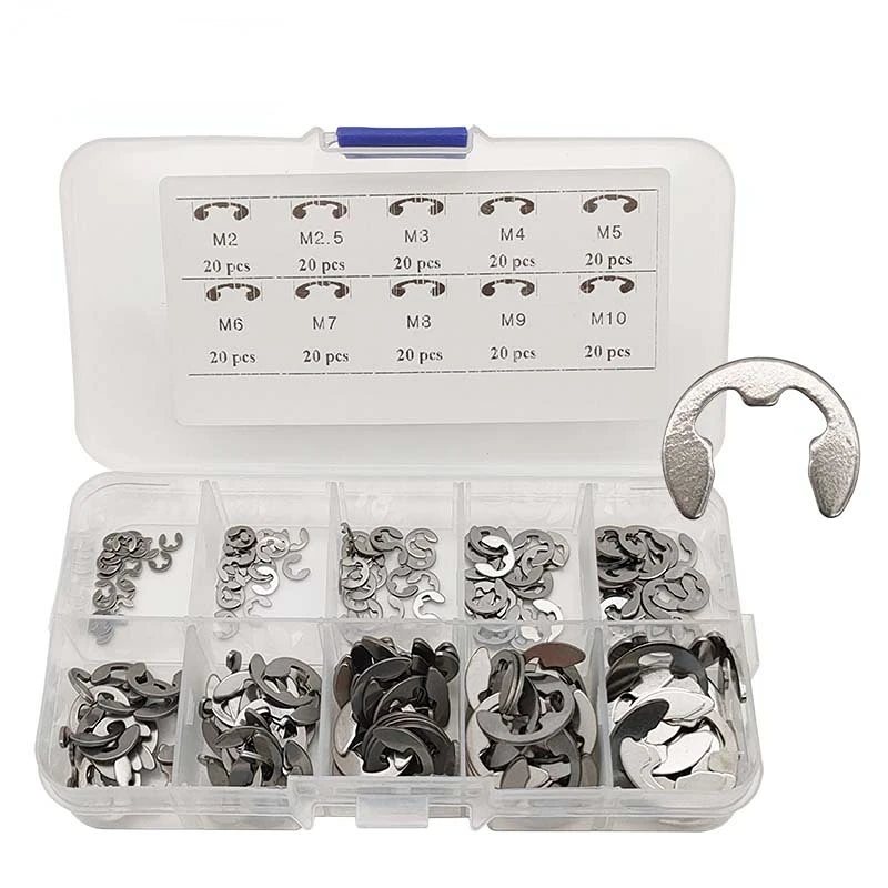 120pcs Set 304 Stainless Steel E Circlip Kit E Type Circlip Opening Stop Ring Metric 10 Size  M1.5 M2 M3 M4 M5 M6 M7 M8 M9 M10