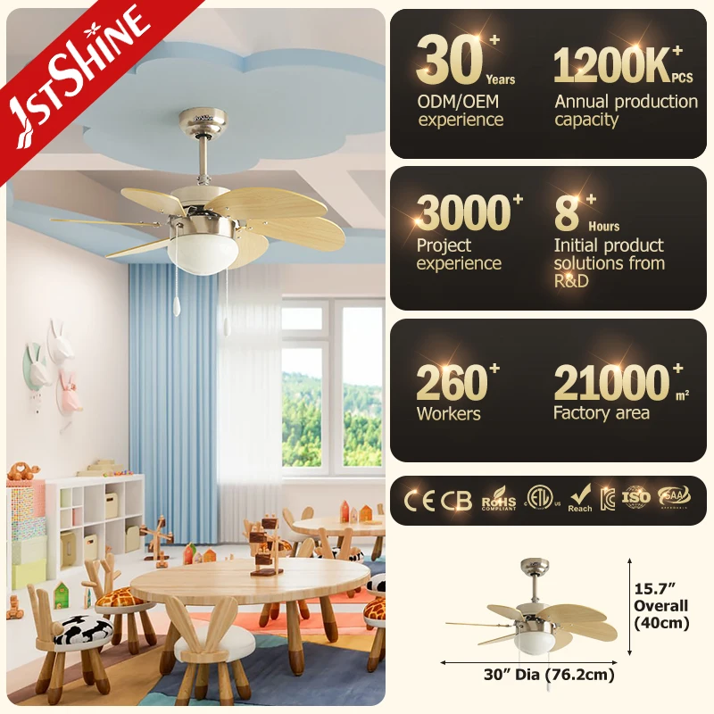 1stshine 30 42 inch traditional pull chain small ac motor 6 mdf blade lower noise kids ceiling fan with led light