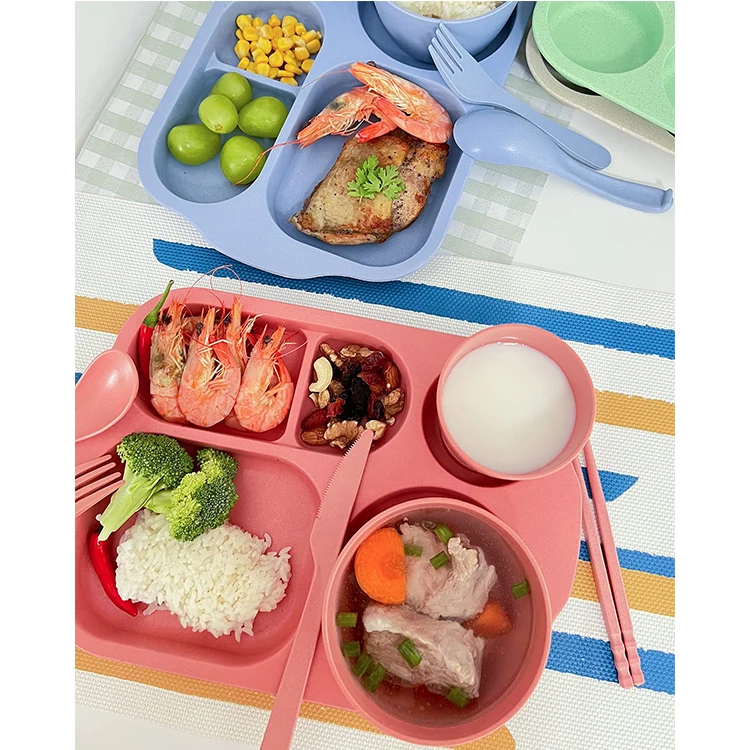 Unbreakable Divided Plates Wheat Straw Tray Large Fast Food Tray for Toddlers Adults Children Lightweight Plates