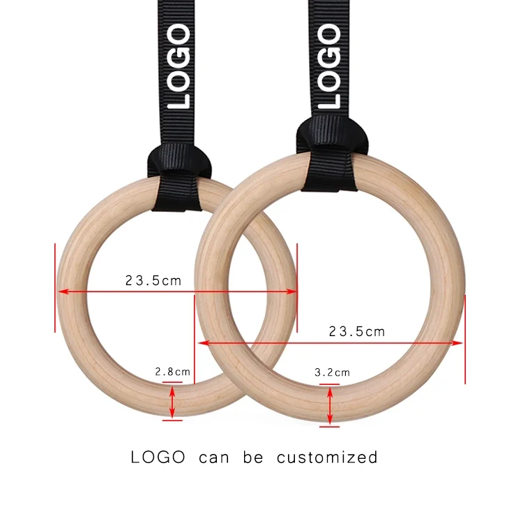 Hot selling fitness accessories wooden gymnastics ring with nylon nylon sports belt