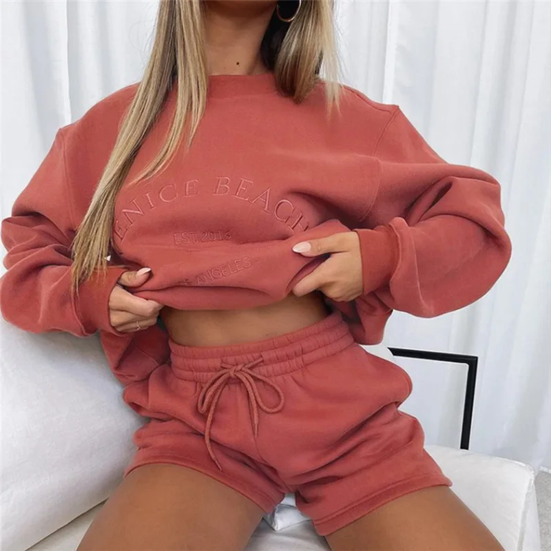 High Quality Crewneck Sweatshirt Pant 2 Two Piece Tracksuit Cotton Embroidery Track Suit Sweatsuit Jogger Hoodies Set For Women