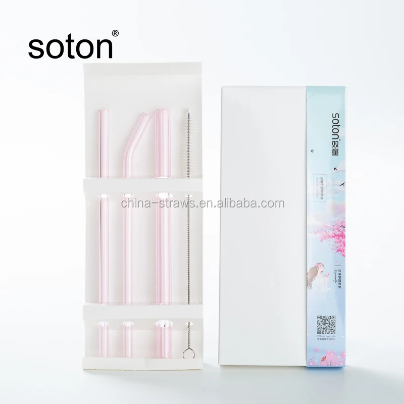 
100% food grade colorful borosilicate bending glass straw set 