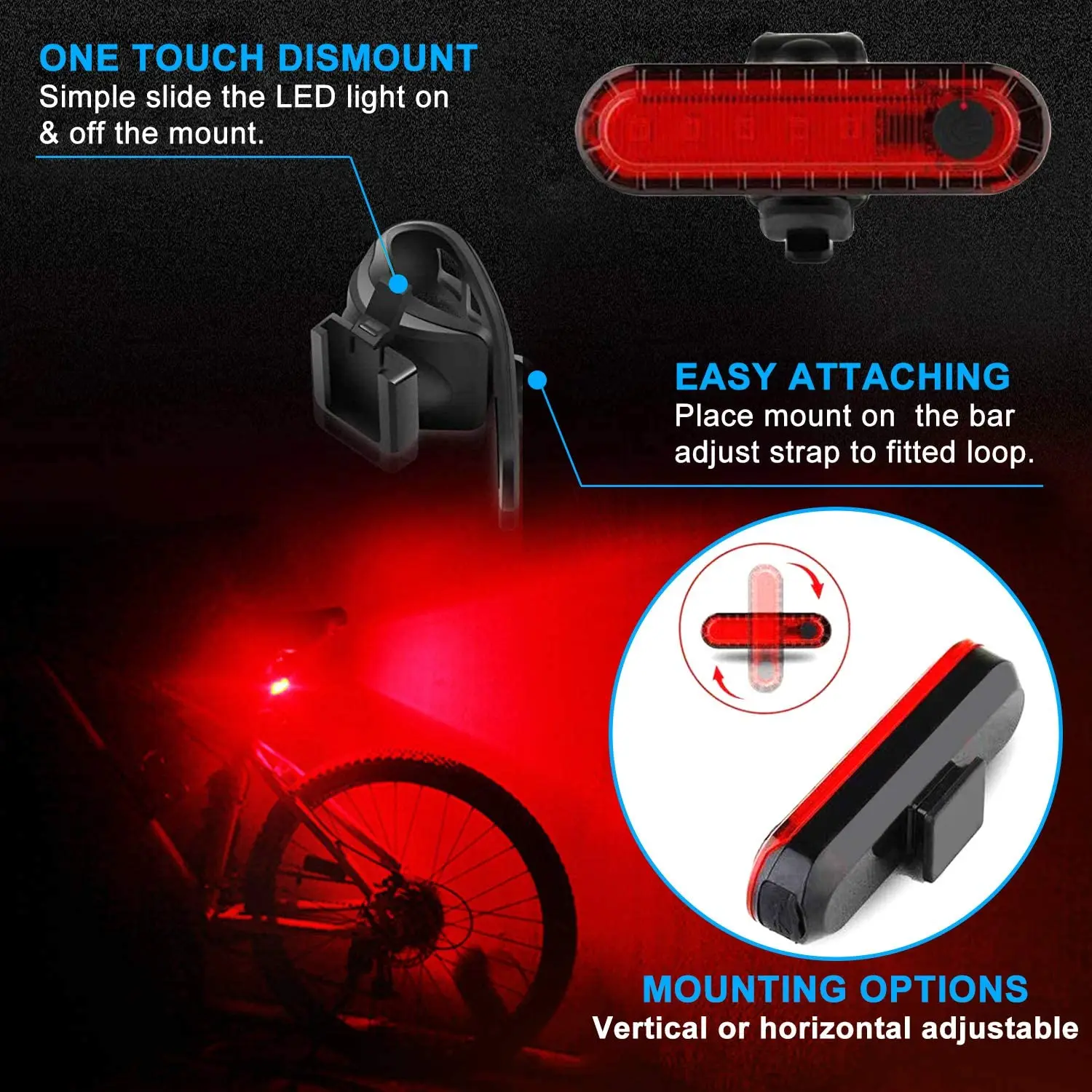 Bicycle Lights USB Front and Rear Rechargeable Bicycle Headlight Tail Lights Alarm Belling Waterproof 3 in 1 Battery ABS Plastic
