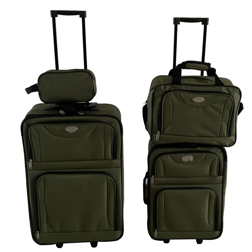 Custom Logo fabric luggage soft suitcase 4 Pieces trolley bag set with cosmetic wash bag and briefcase