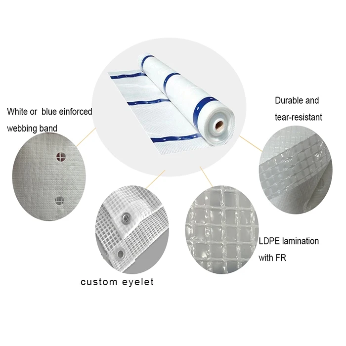 100% PE Material Construction Scaffolding Sheeting  Fire Retardant Reinforced Scaffold Poly Sheeting