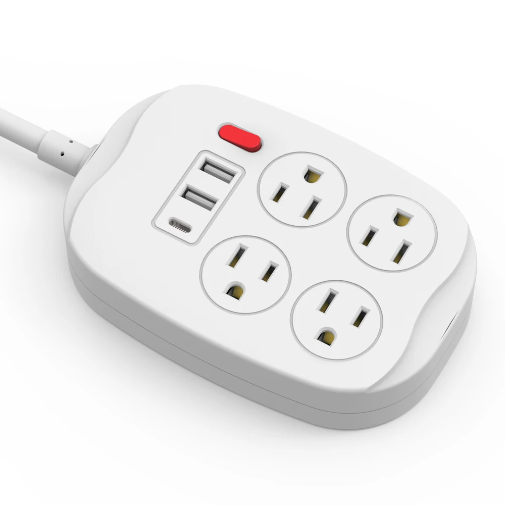 Modern Style Customized Industrial US Standard 4 Outlets 3 USB Type C Plug Power Socket with Switch